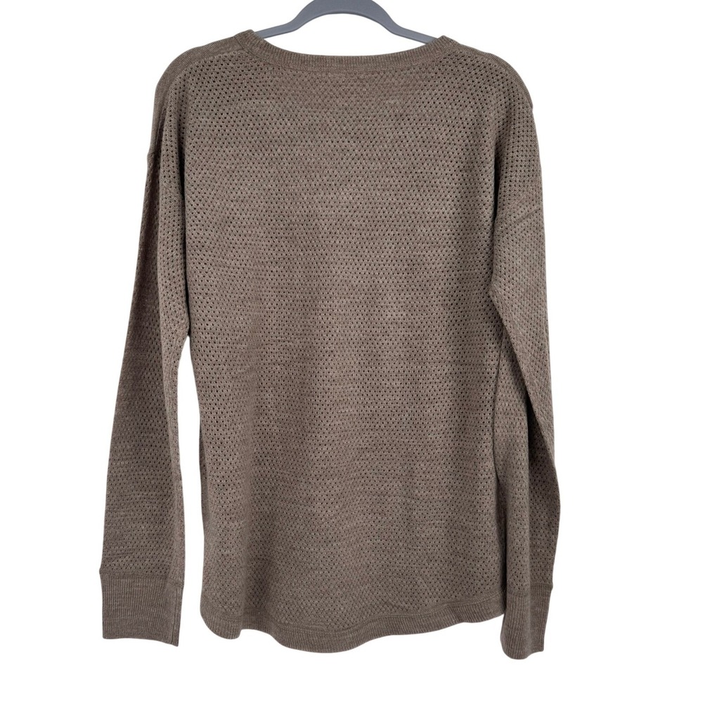 Women's Taupe Knit Sweater Textured Mesh Sleeve Long Sleeve Top Sweet Romeo XL - Picture 5 of 5